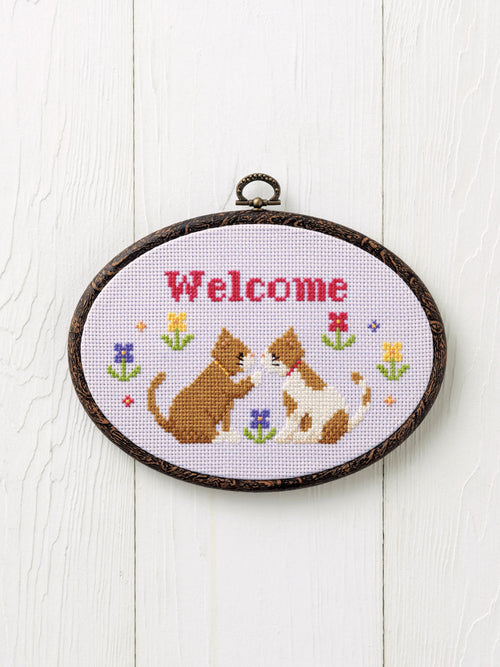 Cross Stitch Kit with Hoop -Welcome (Cat design)