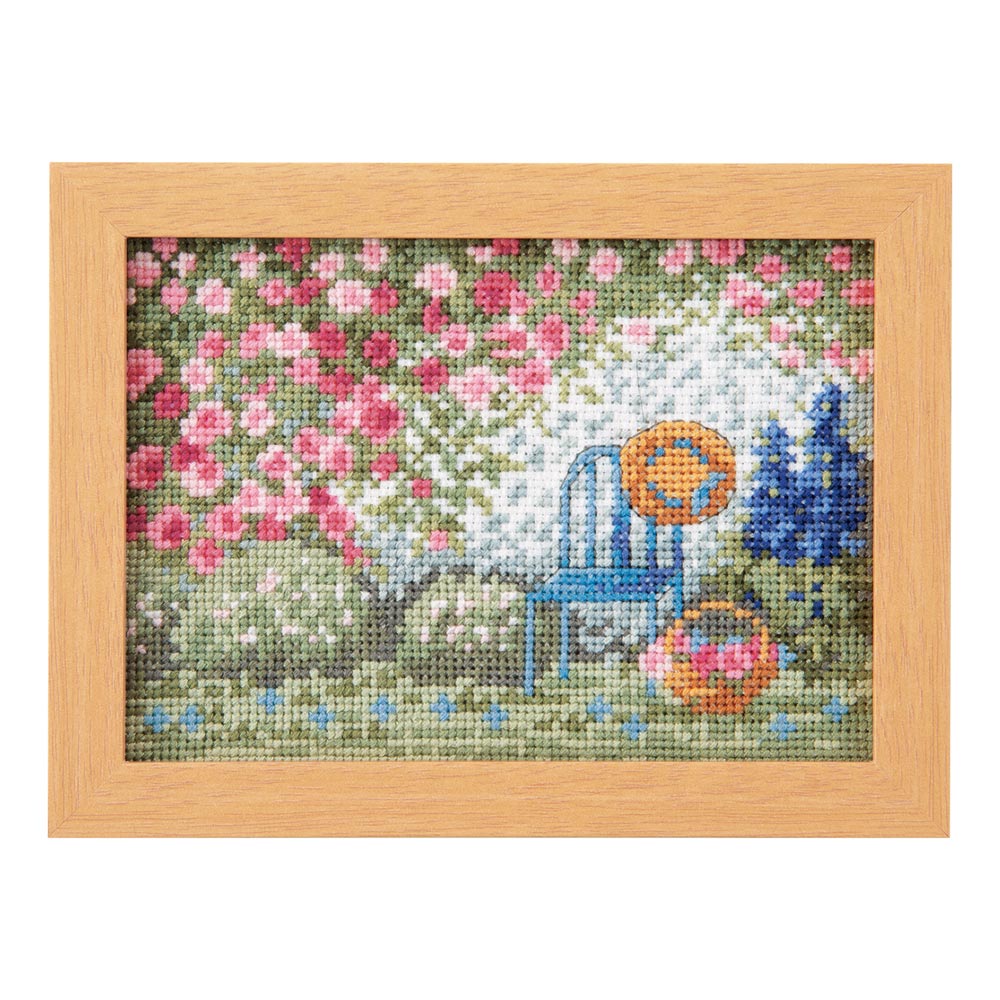 Olympus 12 Month Small Flower Landscape Cross Stitch Kit with Frame, Rose Garden