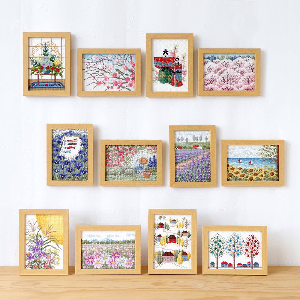 Olympus 12 Month Small Flower Landscape Cross Stitch Kit with Frame, the series.