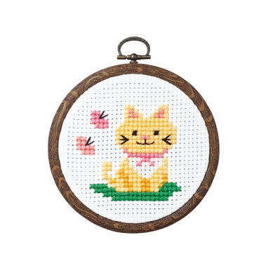 Olympus thread embroidery cross stitch kit with hoop no. 7348 Cat with butterflies