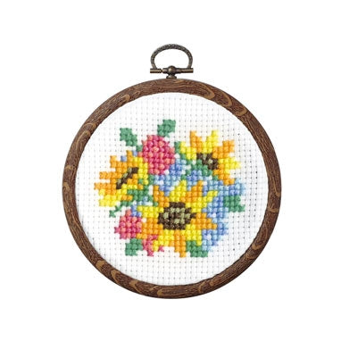 Olympus thread embroidery cross stitch kit with hoop no. 7446 bouquet of sunflowers
