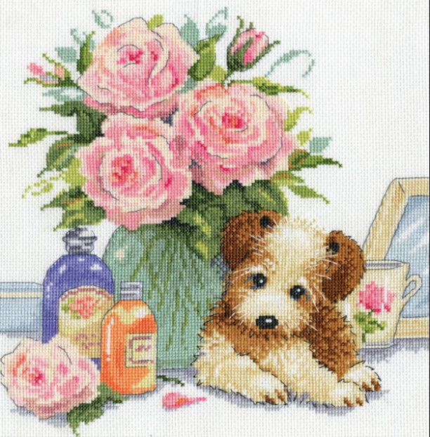 Design Works "Puppy with Rose" Counted Cross Stitch Kit